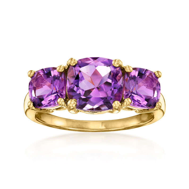 3.80 ct. t.w. Amethyst Three-Stone Ring in 18kt Gold Over Sterling image number 0