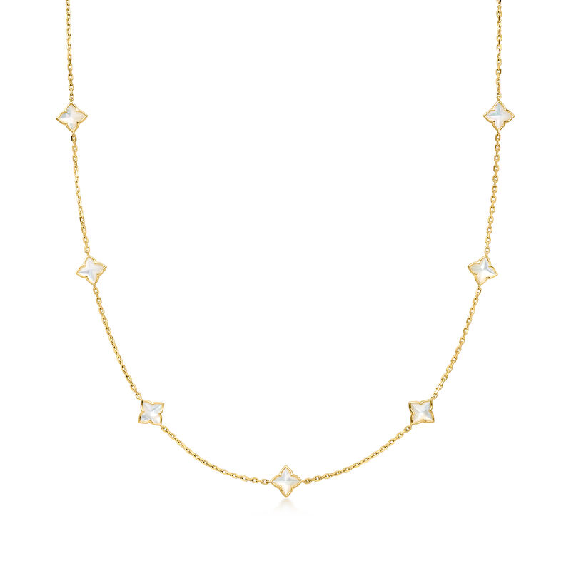 Roberto Coin "Venetian Princess" Mother-of-Pearl Station Necklace in 18kt Yellow Gold. 16" image number 1