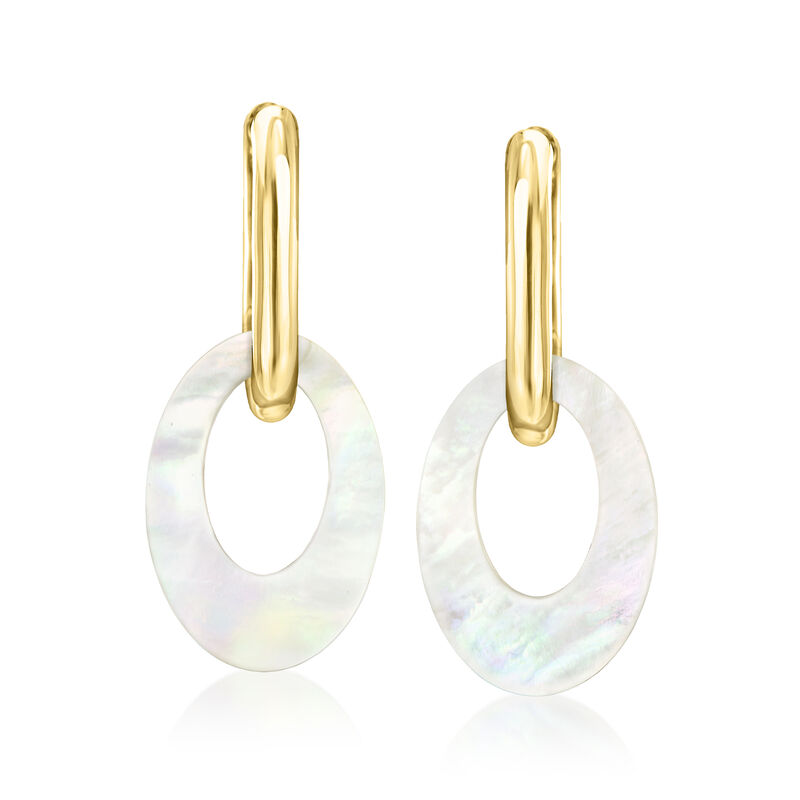 18kt Gold Over Sterling Hoop Earrings with Removable Mother-of-Pearl Drops  image number 2