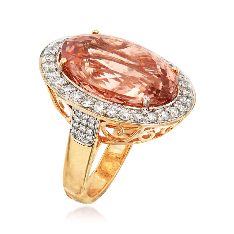 17.00 Carat Morganite and 1.07 ct. t.w. Diamond Ring in 14kt Rose Gold image number 2