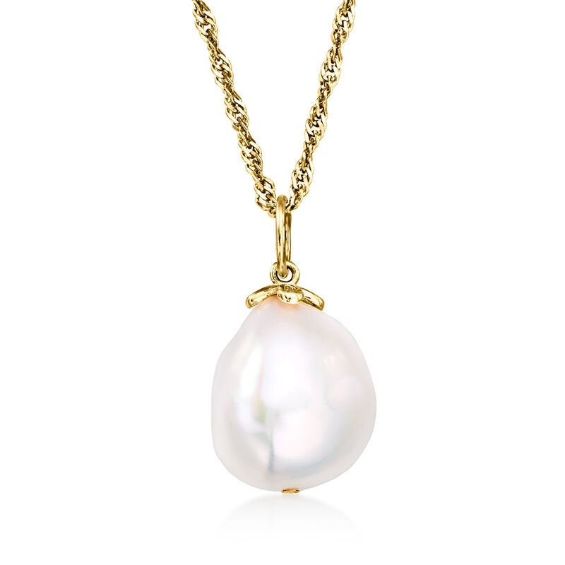 12-14mm Cultured Baroque Pearl Pendant Necklace in 18kt Gold Over Sterling image number 0