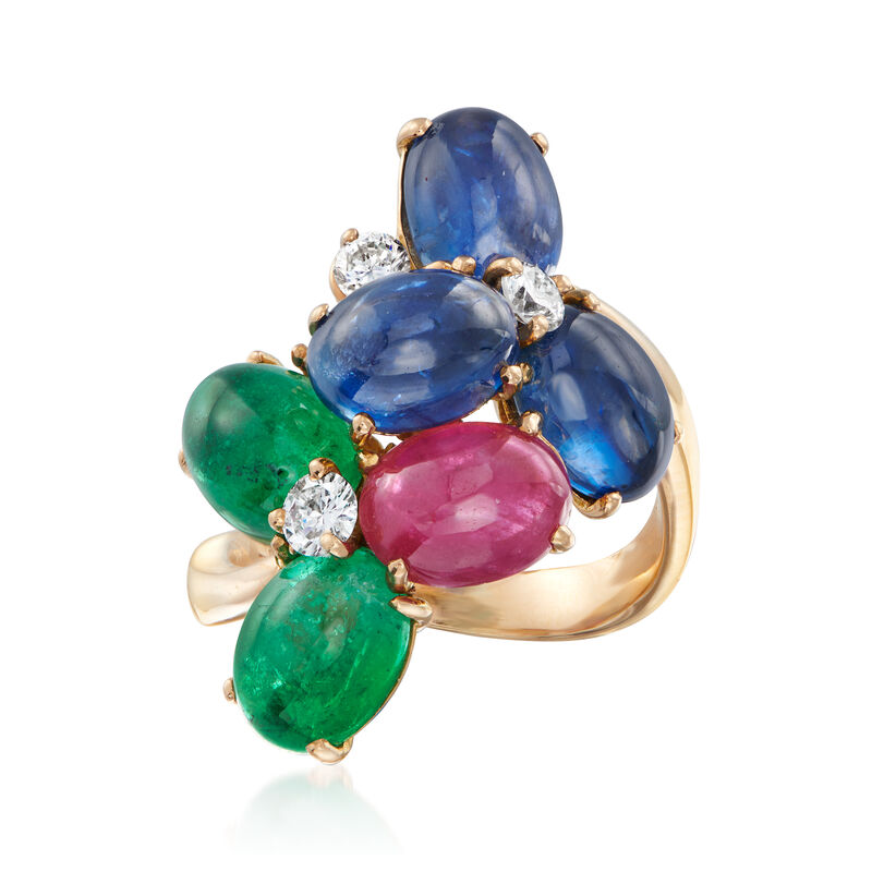 C. 1980 Vintage 7.01 ct. t.w. Multi-Gemstone Ring with .35 ct. t.w. Diamonds in 18kt Yellow Gold. Size 5.5 image number 0