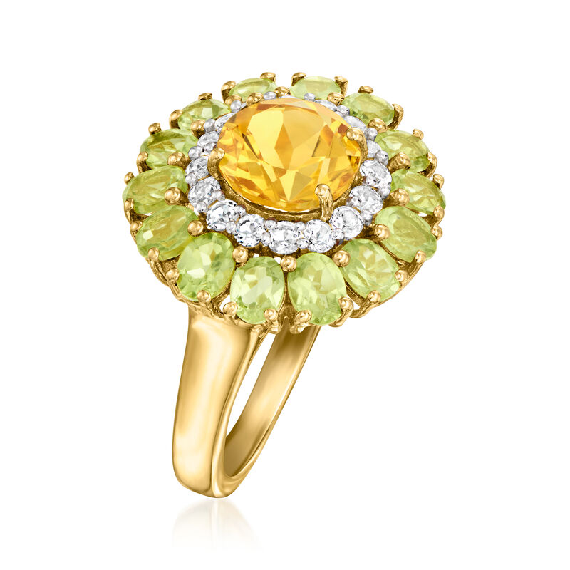 1.60 Carat Citrine, 2.10 ct. t.w. Peridot and .30 ct. t.w. White Topaz Ring in 18kt Gold Over Sterling image number 2