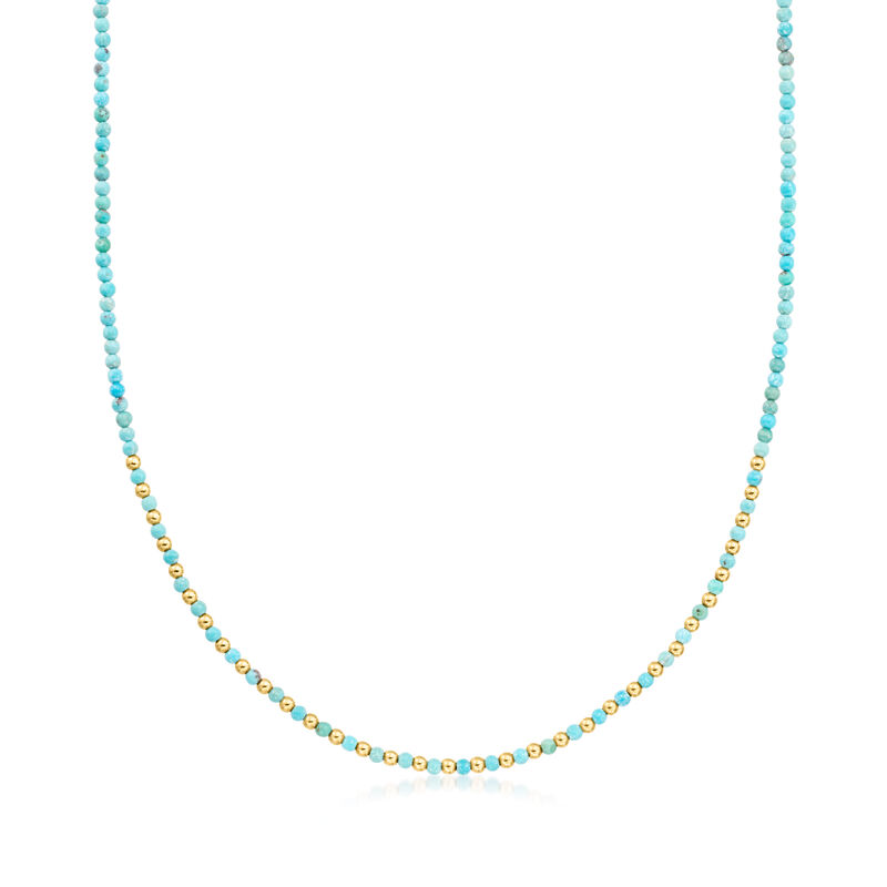 3-3.5mm Turquoise and 10kt Yellow Gold Bead Necklace image number 0