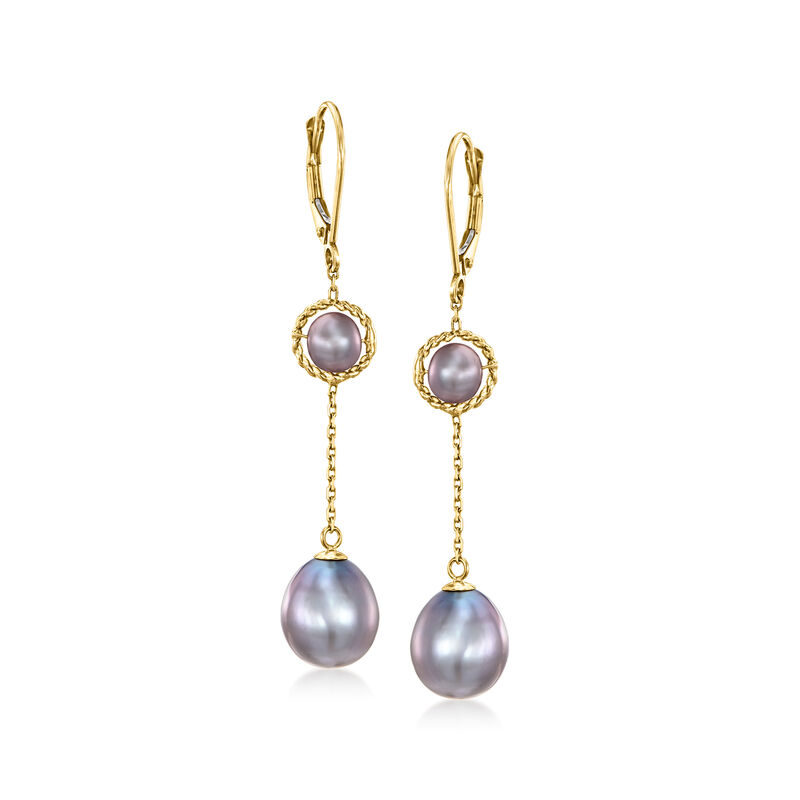 5-9.5mm Gray Cultured Pearl Drop Earrings in 14kt Yellow Gold  image number 0