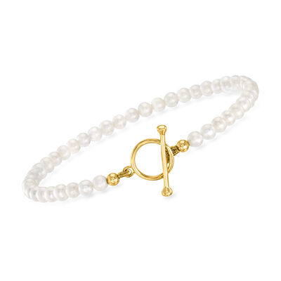 3.5-4mm Cultured Pearl Charm-Compatible Toggle Bracelet in 18kt Gold Over Sterling