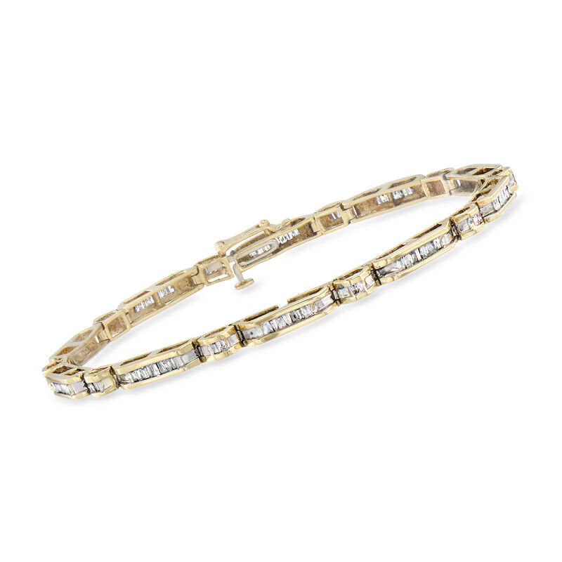 C. 1980 Vintage 1.50 ct. t.w. Baguette Diamond Bracelet in 10kt Yellow Gold. 7.5" image number 0