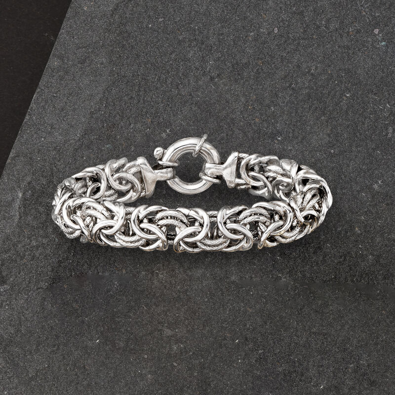 Italian Sterling Silver Textured and Polished Byzantine Bracelet image number 4