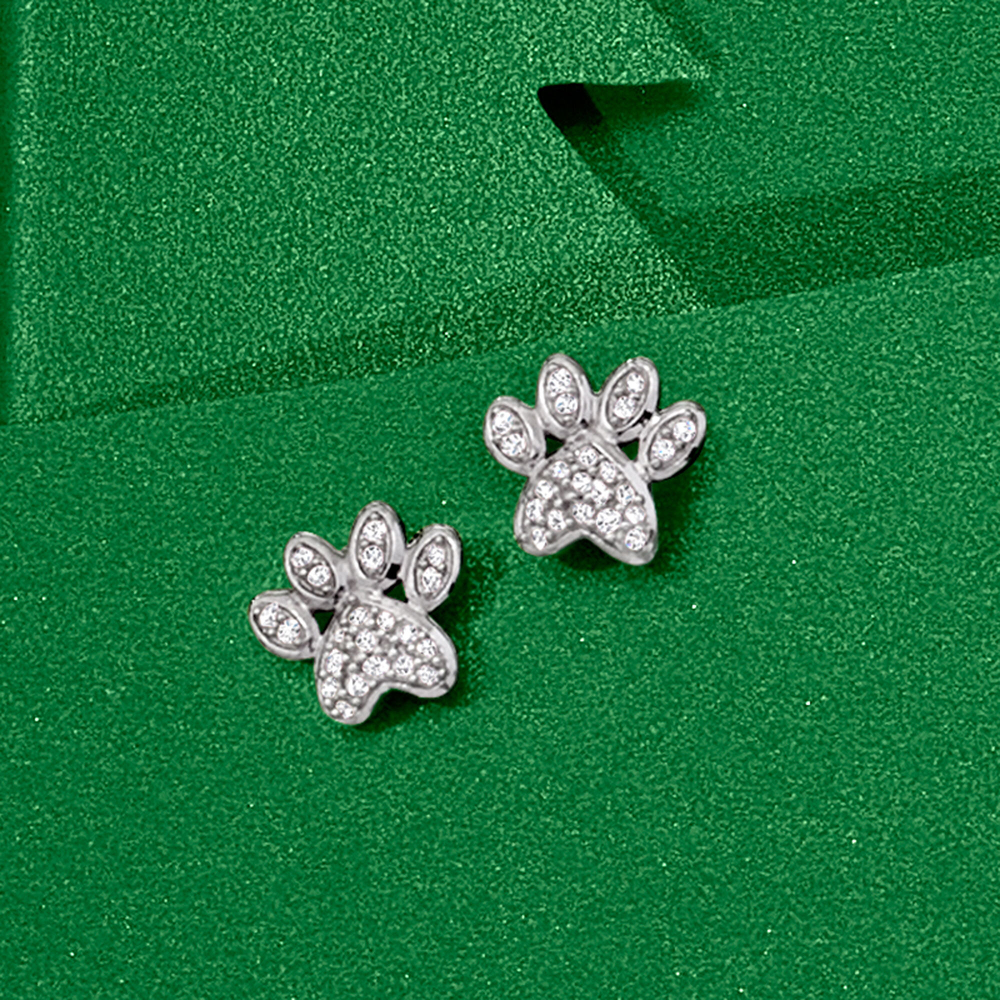10 ct. t.w. Diamond Paw Print Stud Earrings in Sterling Silver