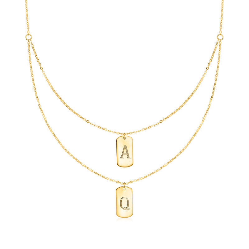 Italian 14kt Yellow Gold Personalized Double Dog Tag Layered Necklace image number 0