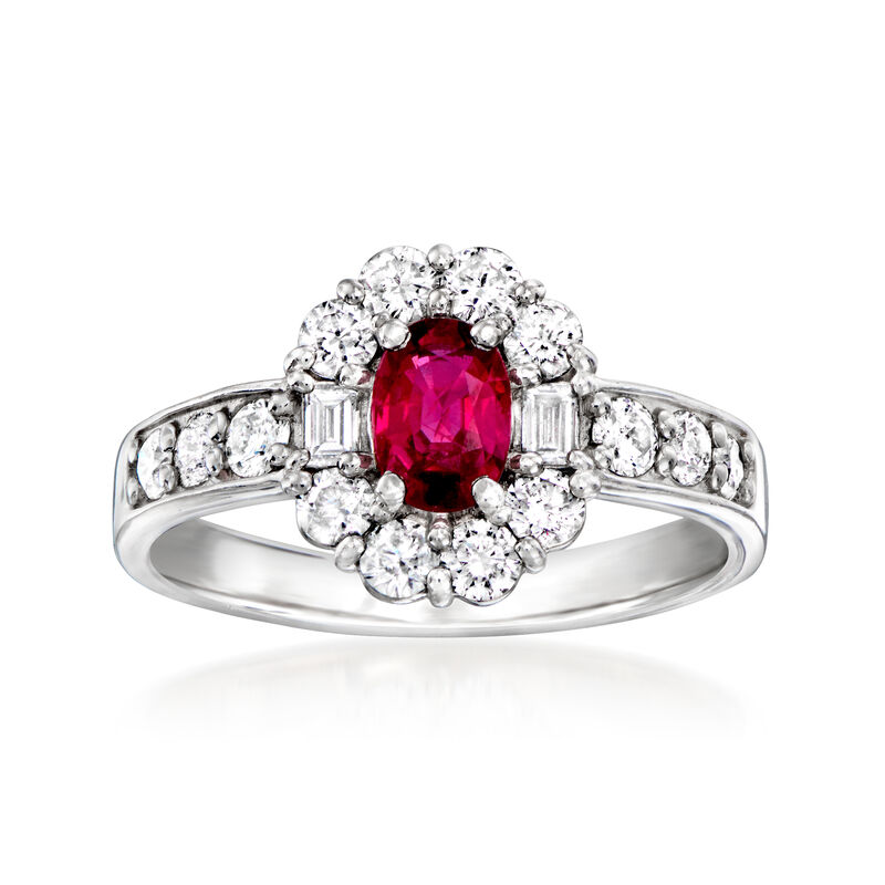 C. 1990 Vintage .53 Carat Ruby Ring with .75 ct. t.w. Diamonds in Platinum. Size 6 image number 0