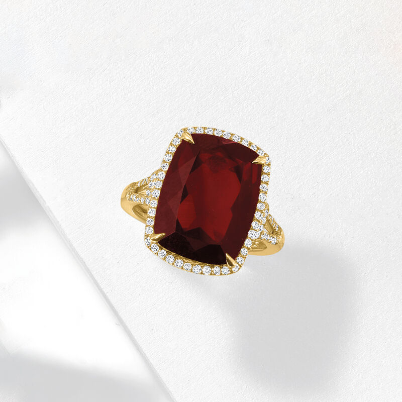 13.00 Carat Garnet and .40 ct. t.w. Diamond Ring in 14kt Yellow Gold image number 5