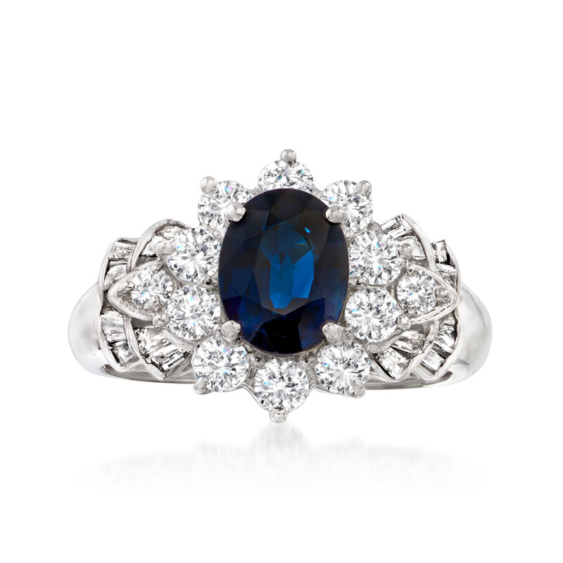 C. 2000 Vintage 1.84 Carat Sapphire Ring with 1.04 ct. t.w. Diamonds in Platinum. Size 6.5 image number 0