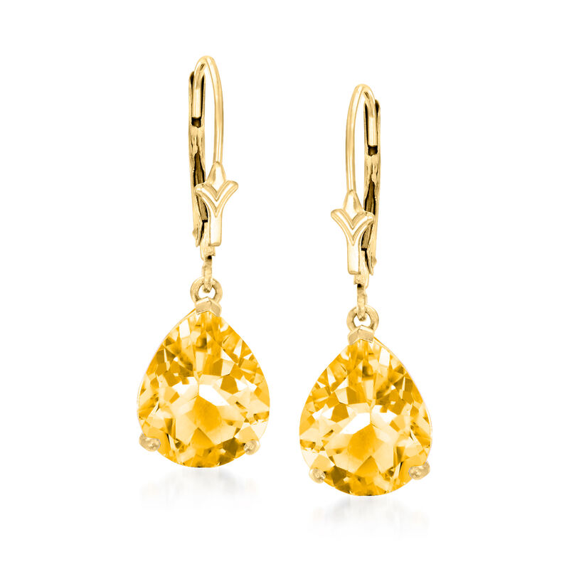 6.00 ct. t.w. Pear-Shaped Citrine Drop Earrings in 14kt Yellow Gold image number 0