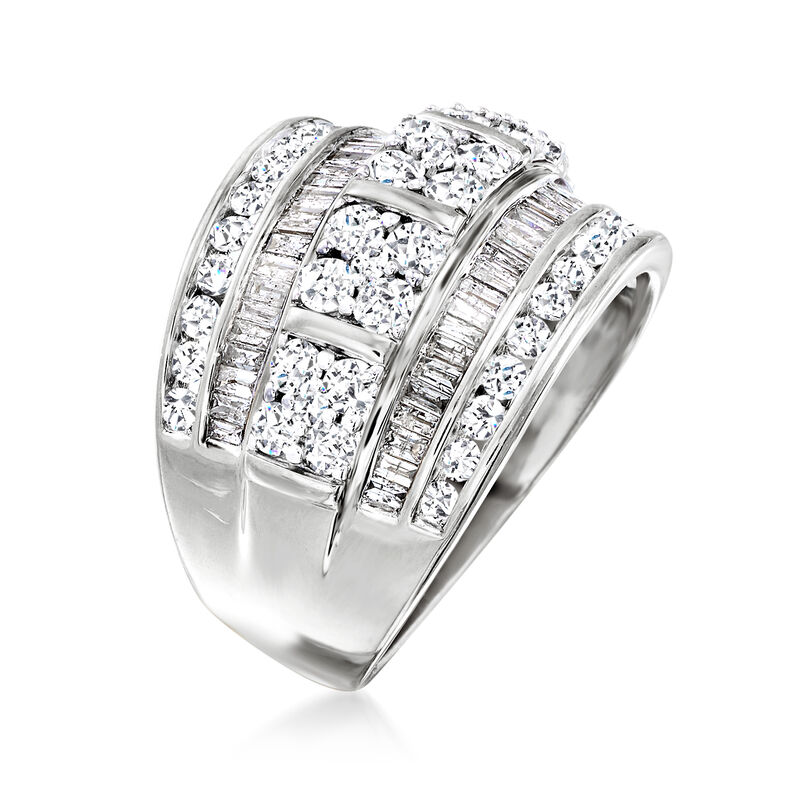 2.00 ct. t.w. Baguette and Round Diamond Multi-Row Ring in Sterling Silver image number 2