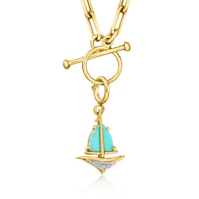 Turquoise Sailboat Charm with Diamonds in 18kt Gold Over Sterling