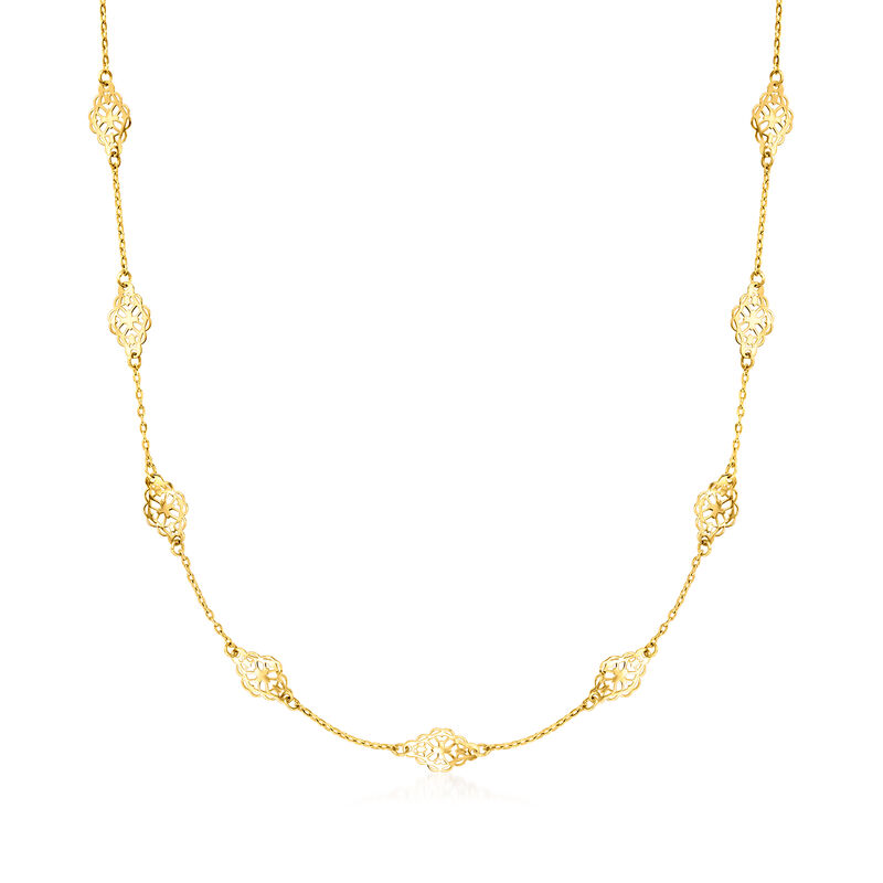 Italian 14kt Yellow Gold Navette Station Necklace. 18&quot; image number 1