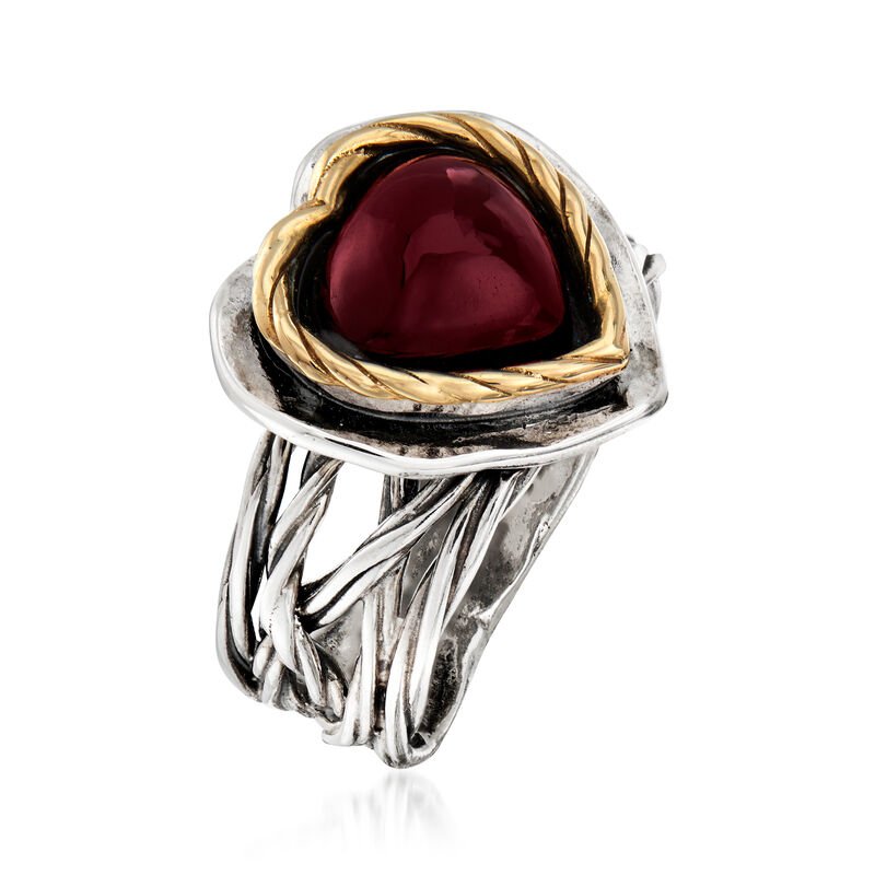 4.00 Carat Garnet Heart Ring in Sterling Silver and 14kt Yellow Gold image number 2
