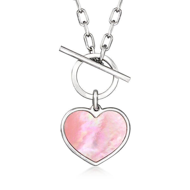 Italian Pink Mother-of-Pearl Heart Toggle Necklace in Sterling Silver image number 0
