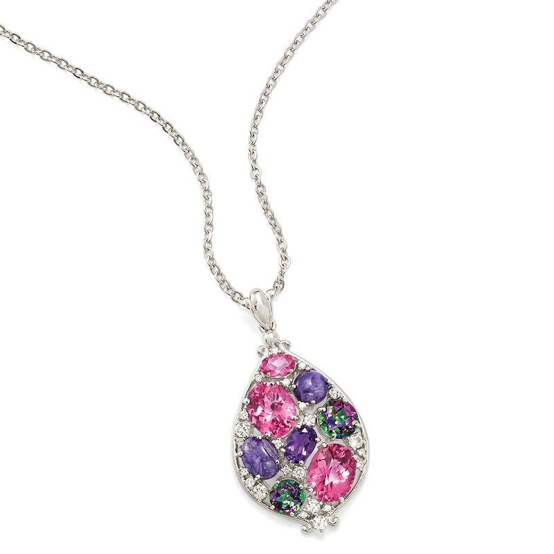 Multi-Stone Pear-Shaped Pendant Necklace image number 2