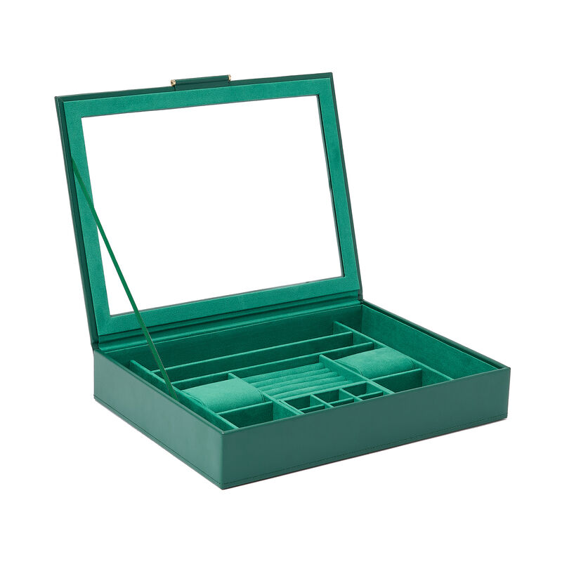 WOLF &quot;Sophia&quot; Forest Green Leather Jewelry Box with Window image number 0