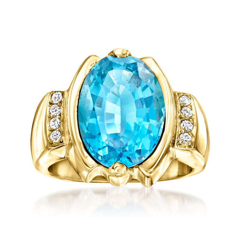 C. 1980 Vintage 7.50 Carat London Blue Topaz and .15 ct. t.w. Diamond Ring in 14kt Yellow Gold. Size 7 image number 0