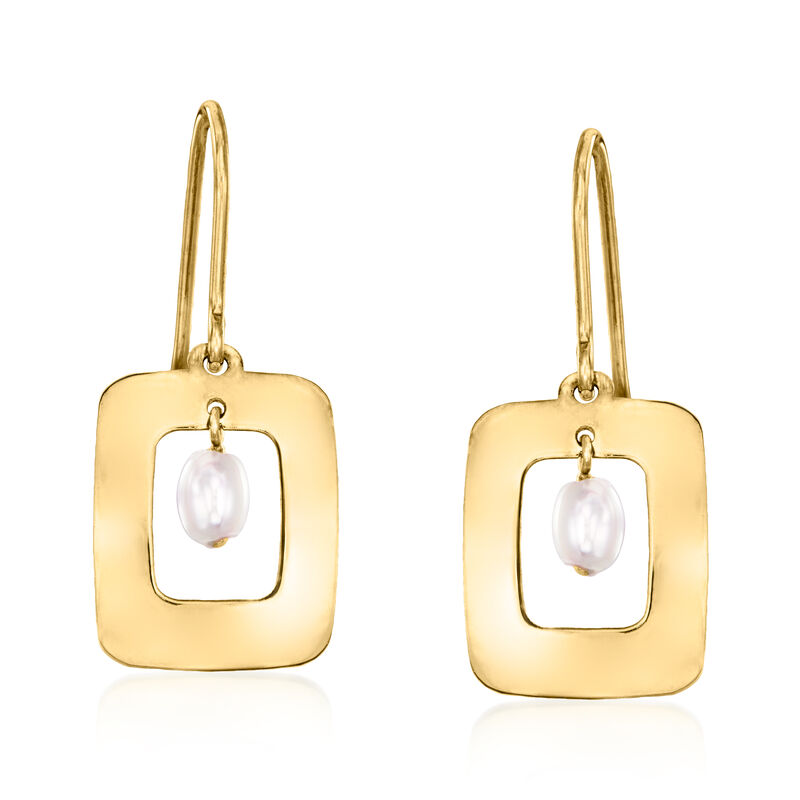3-3.5mm Cultured Pearl Geometric Drop Earrings in 10kt Yellow Gold  image number 0