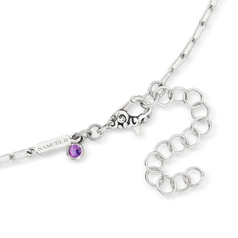 Birthstone Bali-Style Paper Clip Link Necklace in Sterling Silver image number 2
