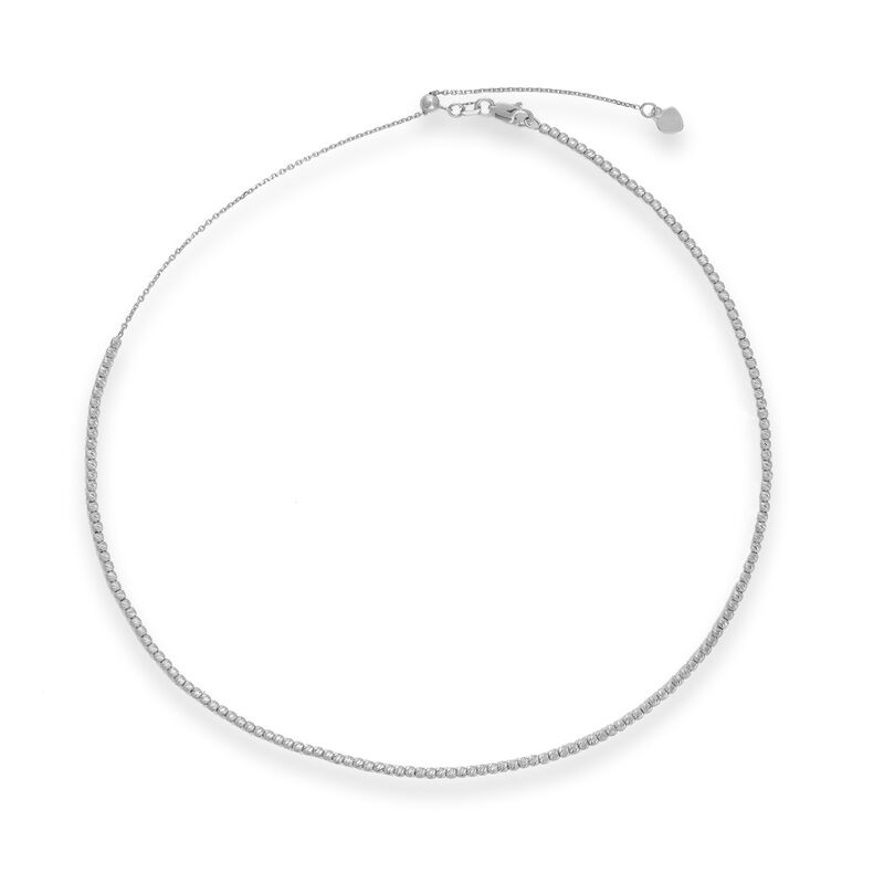 14kt White Gold 2mm Diamond-Cut Bead Choker Necklace. 16&quot; image number 0