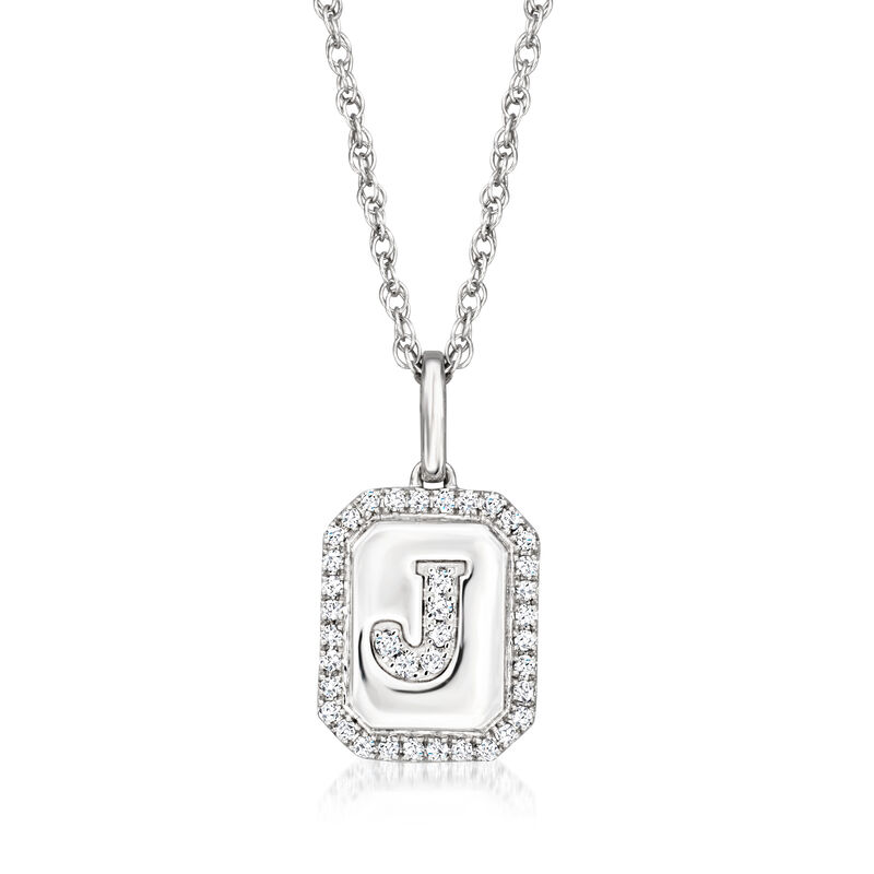 J - .10 ct. t.w. Diamond Initial Pendant Necklace in Sterling Silver. 18&quot;  image number 0