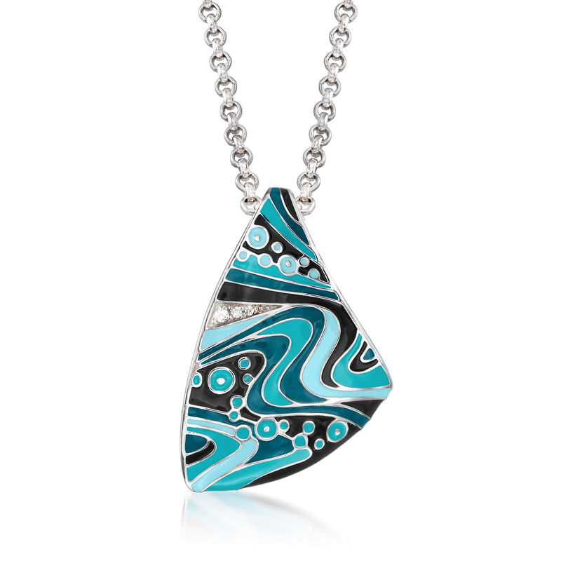 Belle Etoile &quot;Calypso&quot; Turquoise and Multicolored Enamel Pendant with CZ Accents in Sterling Silver image number 1