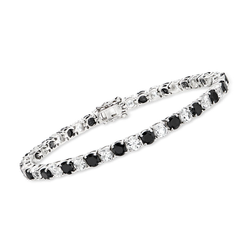 7.25 ct. t.w. White Topaz and 6.00 ct. t.w. Black Spinel Tennis Bracelet in Sterling Silver. 7&quot; image number 0