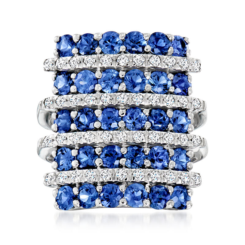 C. 1980 Vintage 1.50 ct. t.w. Sapphire and .44 ct. t.w. Diamond Multi-Row Ring in 18kt White Gold. Size 6.25 image number 0