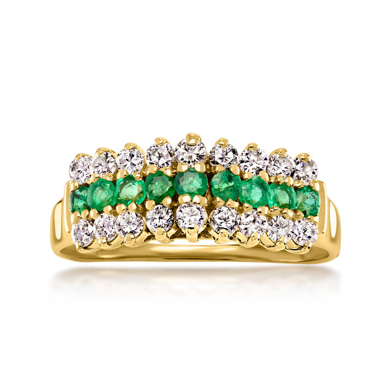 C. 1980 Vintage .45 ct. t.w. Emerald Ring with .55 ct. t.w. Diamonds in 14kt Yellow Gold. Size 7 image number 0
