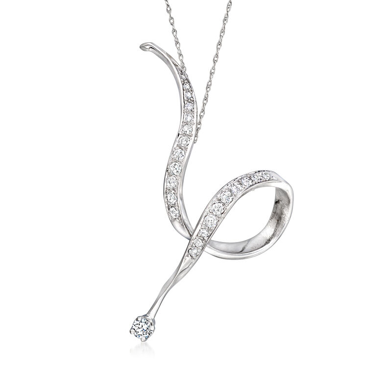 C. 1990 Vintage .67 ct. t.w. Diamond Swirl Pendant Necklace in 14kt White Gold. 18&quot; image number 0