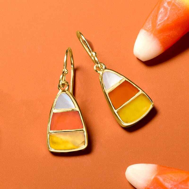 Mother-of-Pearl and Multicolored Chalcedony Candy Corn Drop Earrings in 18kt Gold Over Sterling image number 2