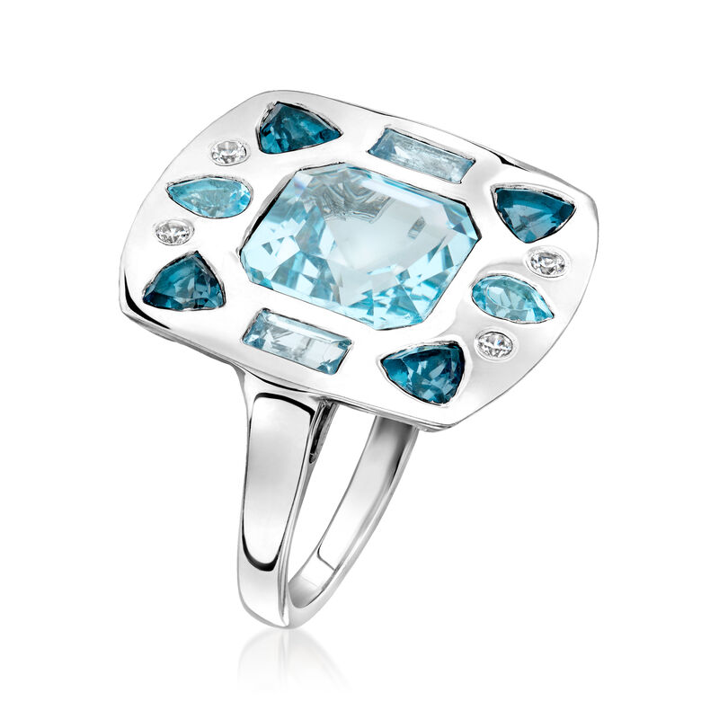 5.50 Carat Sky Blue Topaz and 2.10 ct. t.w. Multi-Gemstone Ring in Sterling Silver image number 2