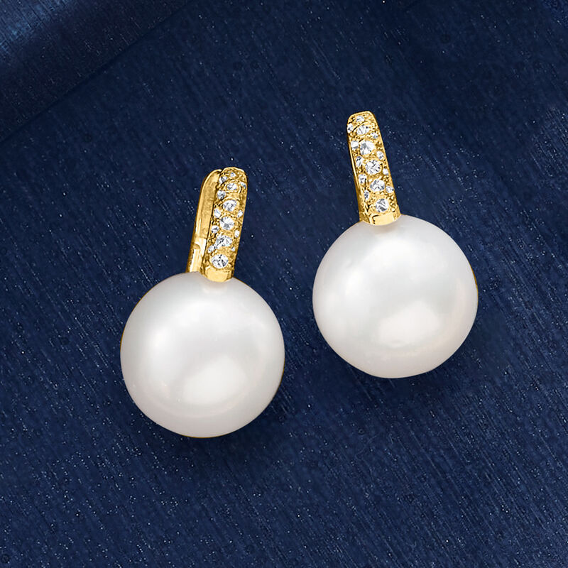 12-13mm Cultured South Sea Pearl and .16 ct. t.w. Diamond Earrings in 18kt Yellow Gold image number 8