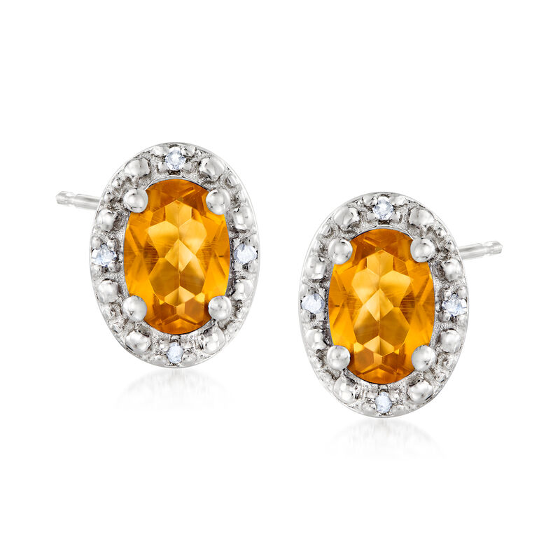 .90 ct. t.w. Citrine Stud Earrings with Diamond Accents in Sterling Silver image number 0