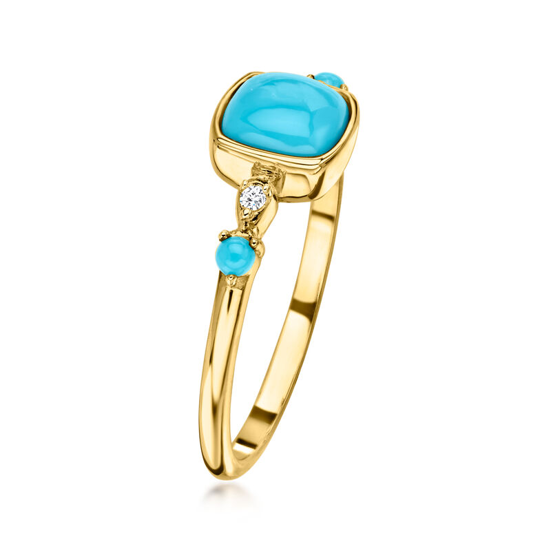 Turquoise Ring with Lab-Grown Diamonds in 10kt Yellow Gold image number 2