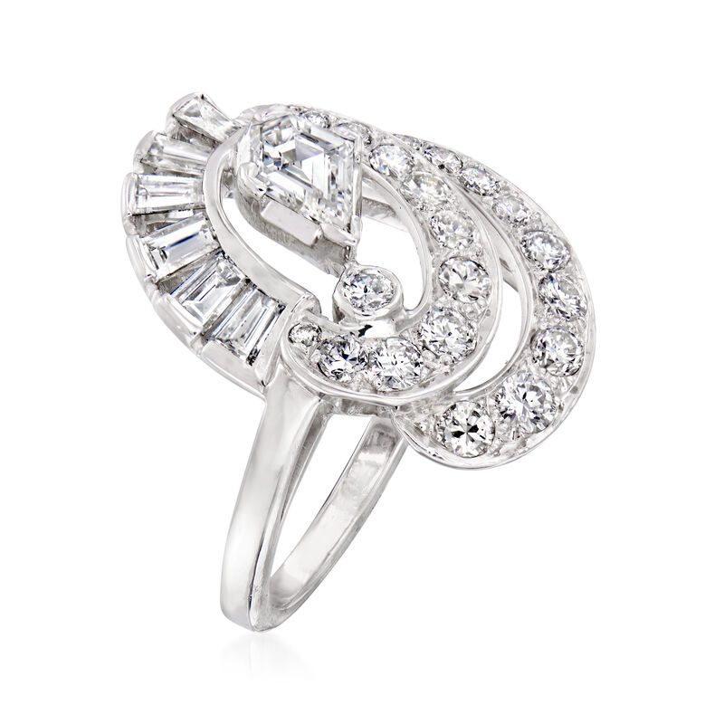 C. 1950 Vintage 1.75 ct. t.w. Diamond Swirl Cocktail Ring in Platinum image number 2