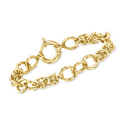 14kt Yellow Gold-Plated Byzantine and Oval-Link Bracelet
