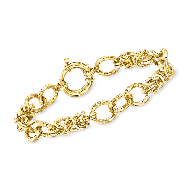 14kt Yellow Gold-Plated Byzantine and Oval-Link Bracelet image number 0