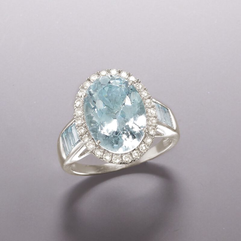 4.80 Carat Aquamarine and .38 ct. t.w. Diamond Ring in 14kt White Gold image number 3