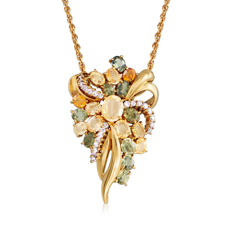C. 1990 Vintage Christian Bernard 6.63 ct. t.w. Multicolored Sapphire and .38 ct. t.w. Diamond Pendant Necklace in 14kt Yellow Gold image number 0