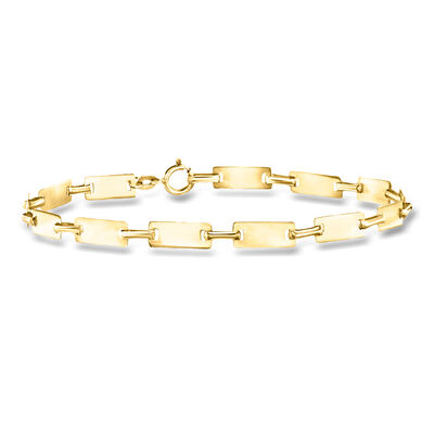 Italian 10kt Yellow Gold Alternating Rectangular and Paper Clip Link Bracelet