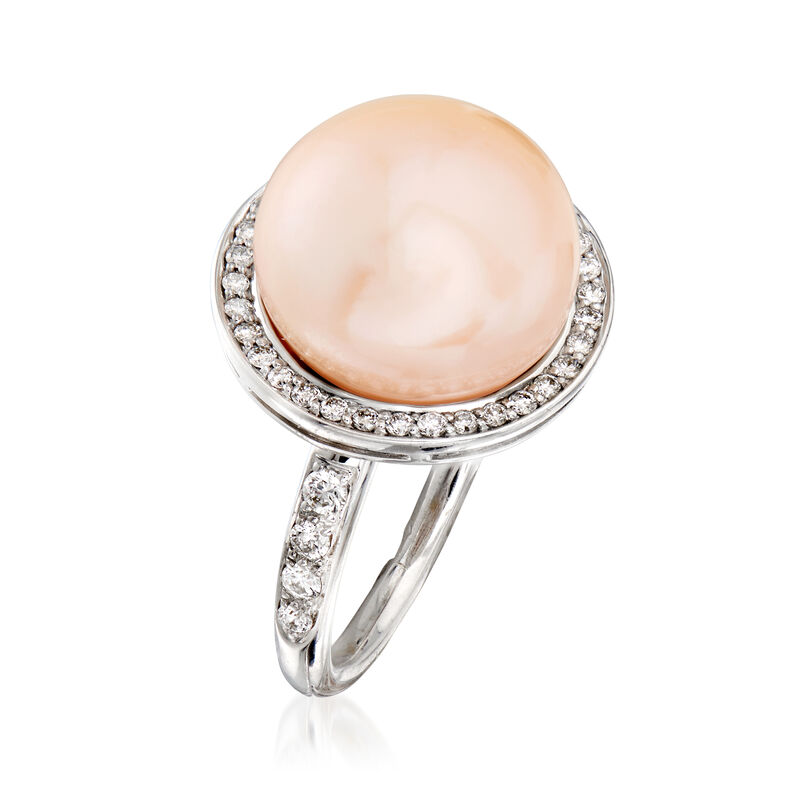 C. 1990 Vintage Mimi Milano 13.5mm Pink Cultured Pearl and .45 ct. t.w. Diamond Ring in 18kt White Gold. Size 7 image number 2