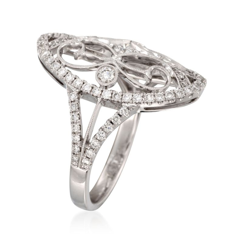 Simon G. .82 ct. t.w. Diamond Filigree-Style Ring in 18kt White Gold image number 2
