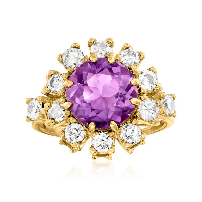 C. 1960 Vintage 2.50 Carat Amethyst and 1.05 ct. t.w. Diamond Ring in 18kt Yellow Gold image number 0