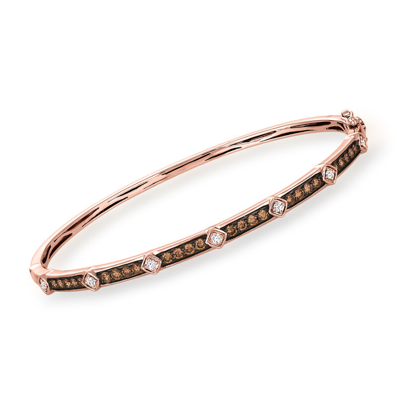 Le Vian &quot;Chocolatier&quot; .86 ct. t.w. Chocolate and Vanilla Diamond Bangle Bracelet in 14kt Strawberry Gold. 7&quot; image number 0